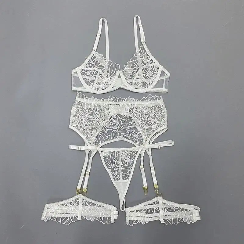 Aphrodite | White embroidered floral lingerie set